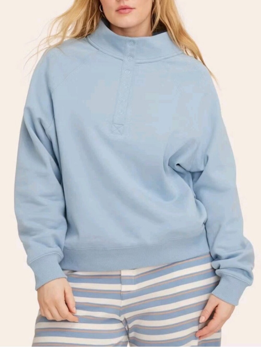 NWT Women's Snap Mockneck Popover Sweatshirt - Parke Light Blue, S/M
